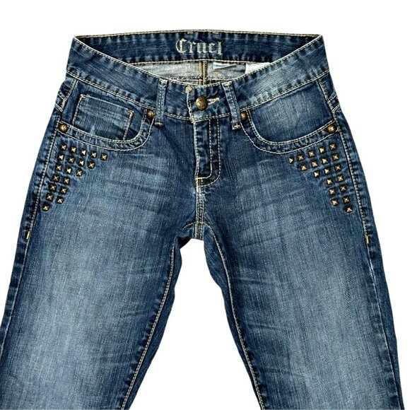 Cruel Keri Studded Boot Cut Blue Jeans Size 5 R Low Rise Slim Fit Medium Wash - Picture 2 of 10
